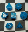 7 x Polyhedral Dice Glow in the Dark Blue with Black