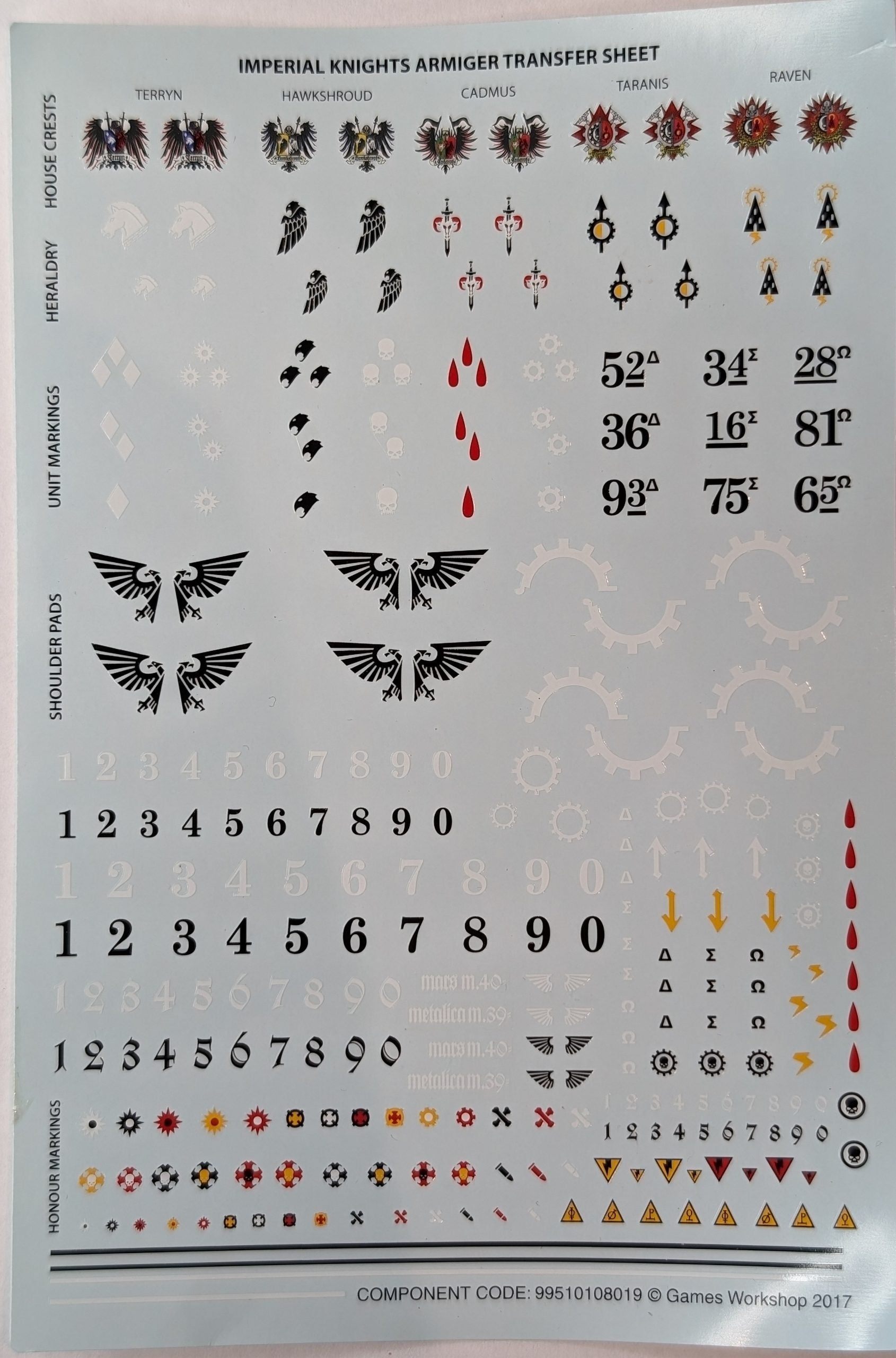 Imperial Knights Armiger Transfer Sheet 99510108019