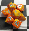 7 x Polyhedral Dice Legendary Pants Yellow Orange with Blue