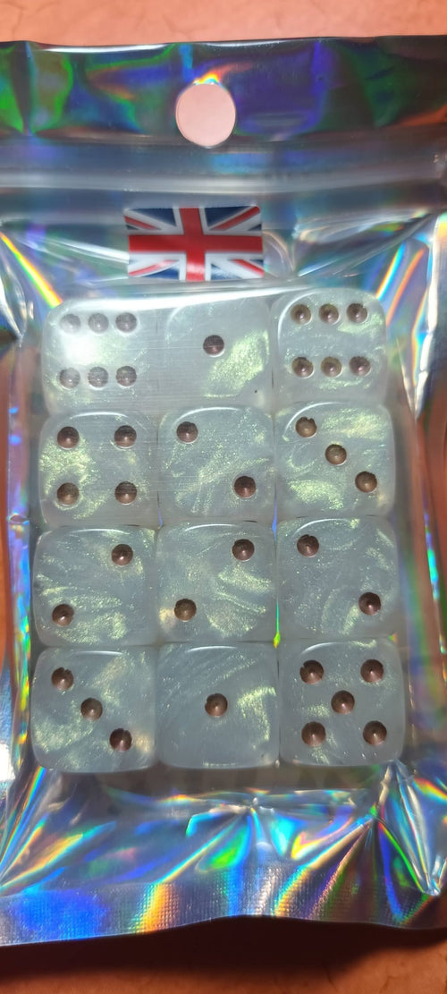 12 x 16mm D6 White Gold Shimmer with Copper UK Made Dice