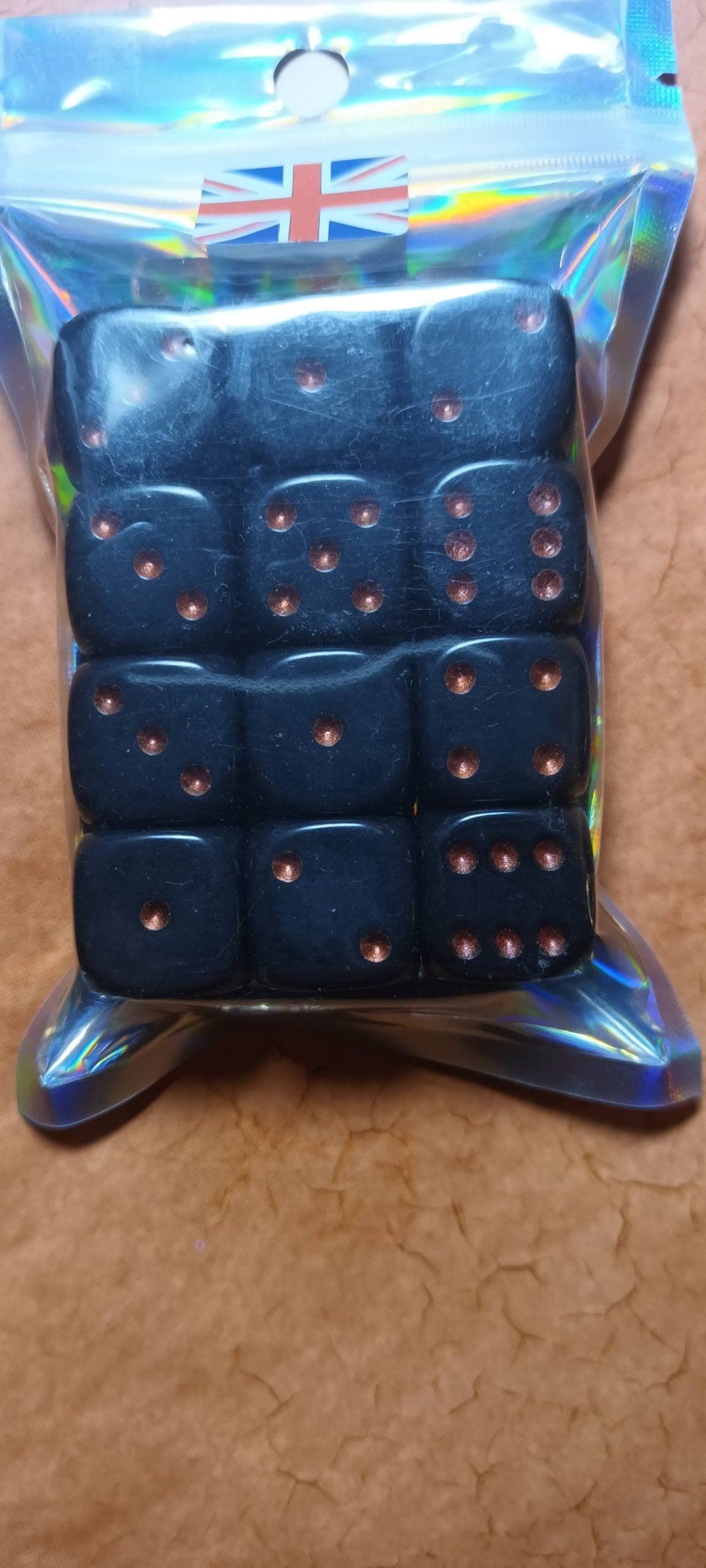 12 x 16mm D6 Black with Red UK Made Dice