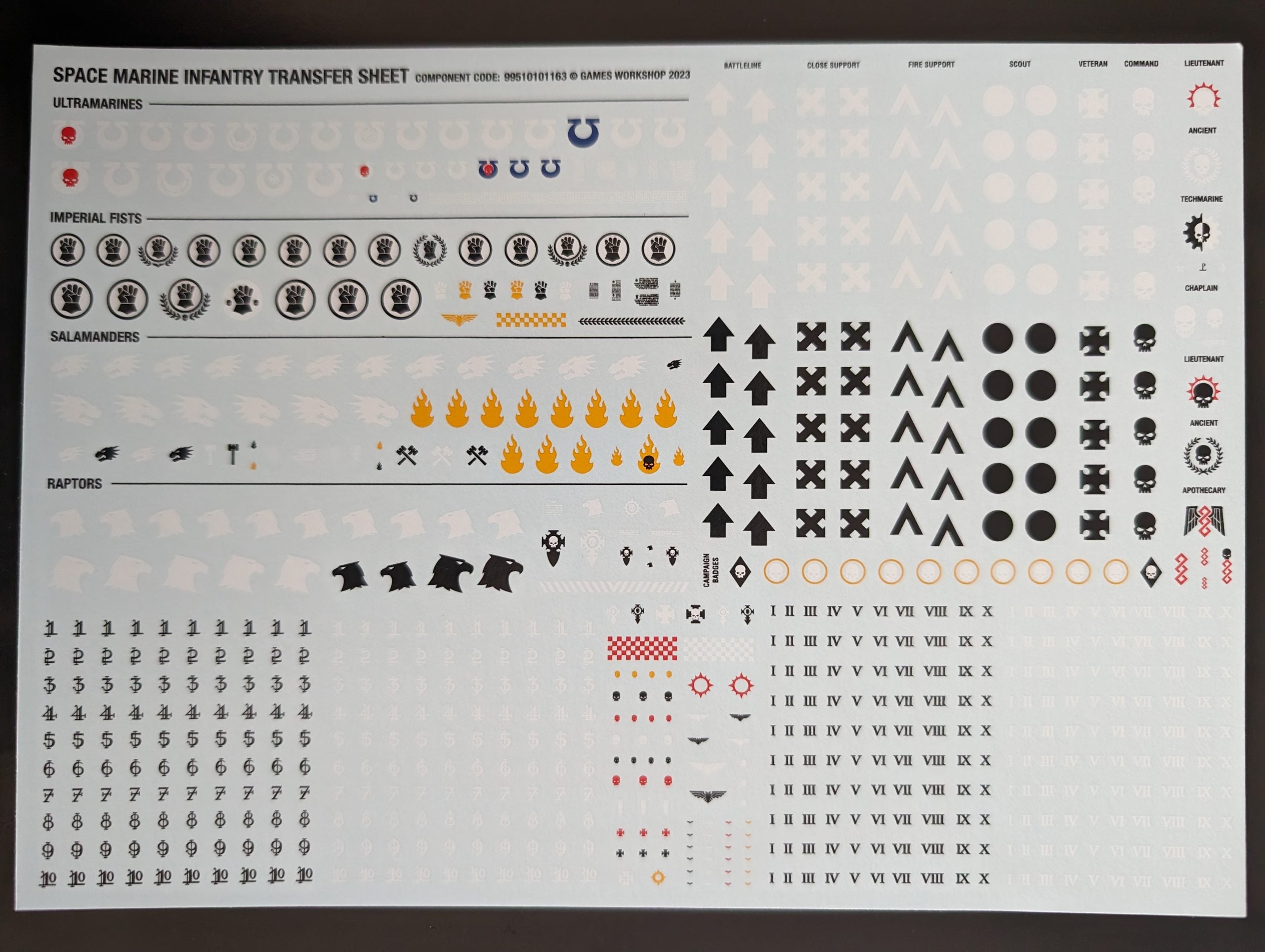 Space Marine Infantry Transfer Sheet