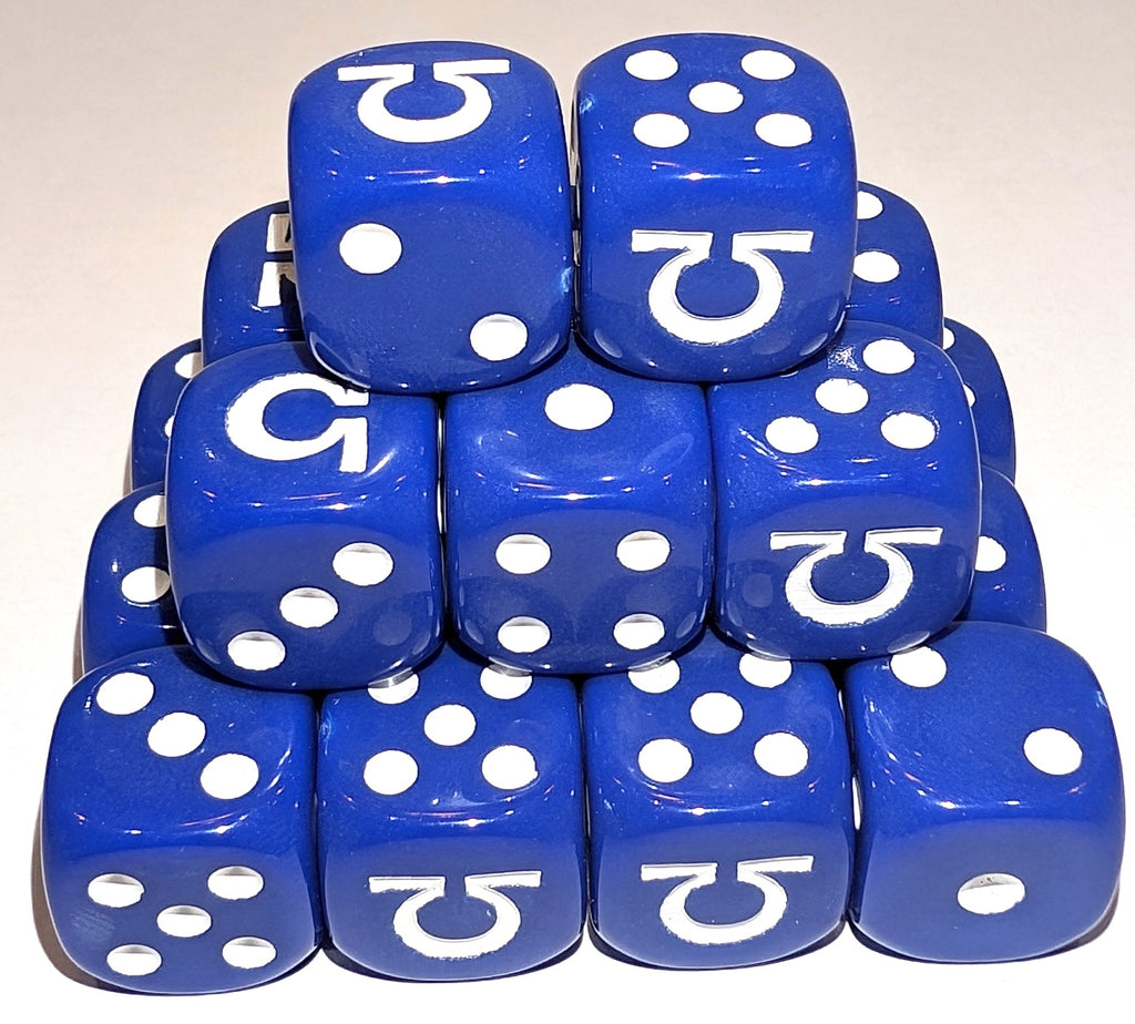 16mm Ultramarine Blue Dice with Omega Symbol for 6 (set of 20)