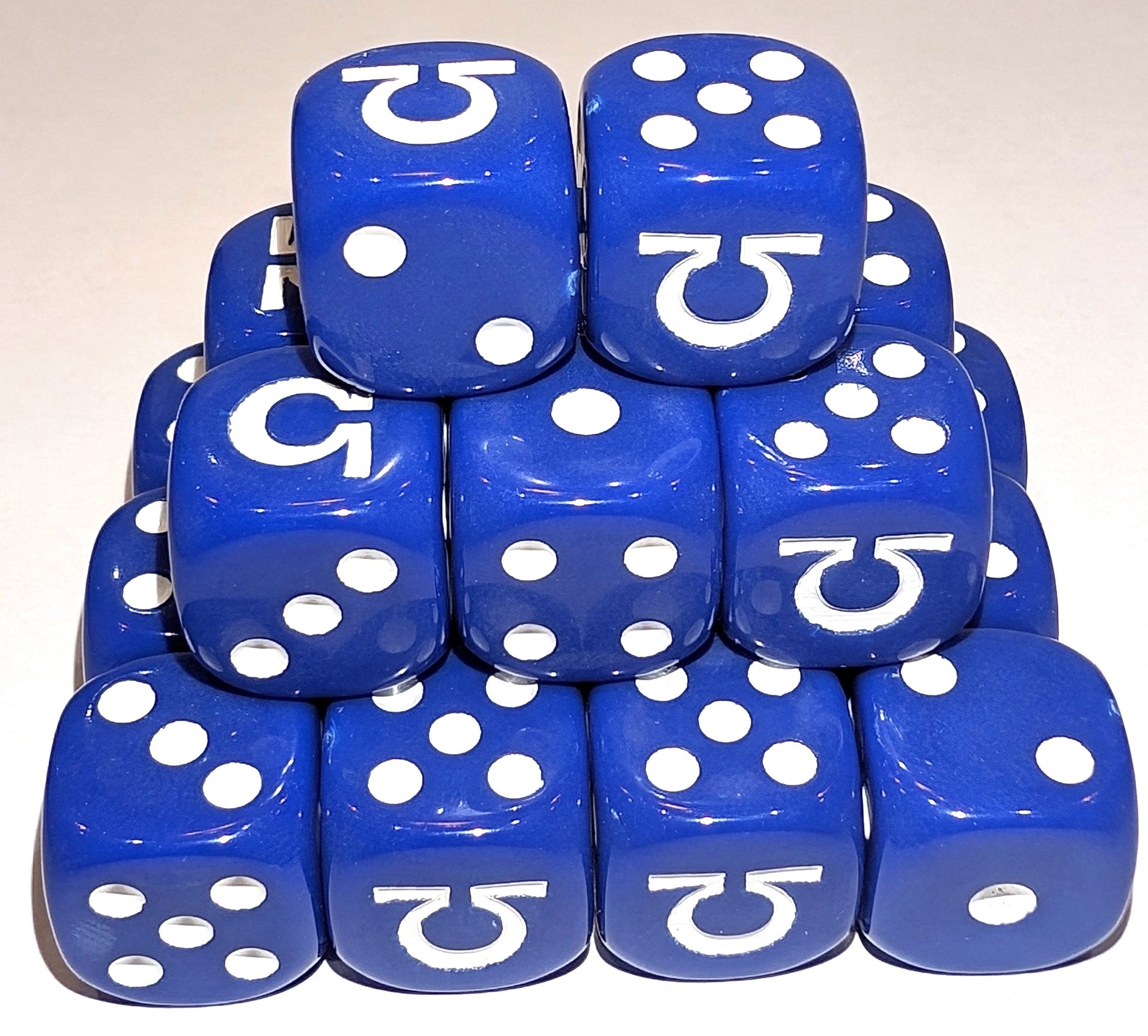 16mm Ultramarine Blue Dice with Omega Symbol for 6 (set of 20)