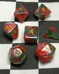 7 x Polyhedral Dice Rune Green White Pink with Gold