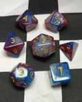 7 x Polyhedral Dice Rune Blue White Red with Gold
