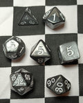 7 x Polyhedral Dice Script Steel Black with White