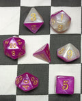7 x Polyhedral Dice Script Magenta White with Gold