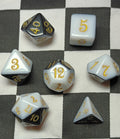 7 x Polyhedral Dice Script Black White with Gold