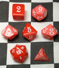 7 x Polyhedral Dice Script Pink Red with White