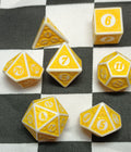 7 x Polyhedral Dice Sigil Magic White with Yellow