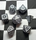 7 x Polyhedral Dice Sigil Magic Black with White
