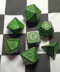 7 x Polyhedral Dice Sigil Magic Black with Green