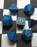 7 x Polyhedral Dice Sigil Magic Black with Blue