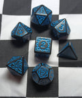 7 x Polyhedral Dice Sigil Druid Black with Blue