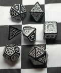 7 x Polyhedral Dice Sigil Druid Black with White
