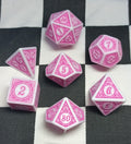 7 x Polyhedral Dice Sigil Magic White with Pink
