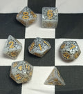 7 x Polyhedral Dice Spider White Black with Gold