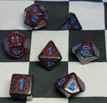 7 x Polyhedral Dice Spider Black Red with Blue