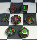 7 x Polyhedral Dice Spider Black Red with Green