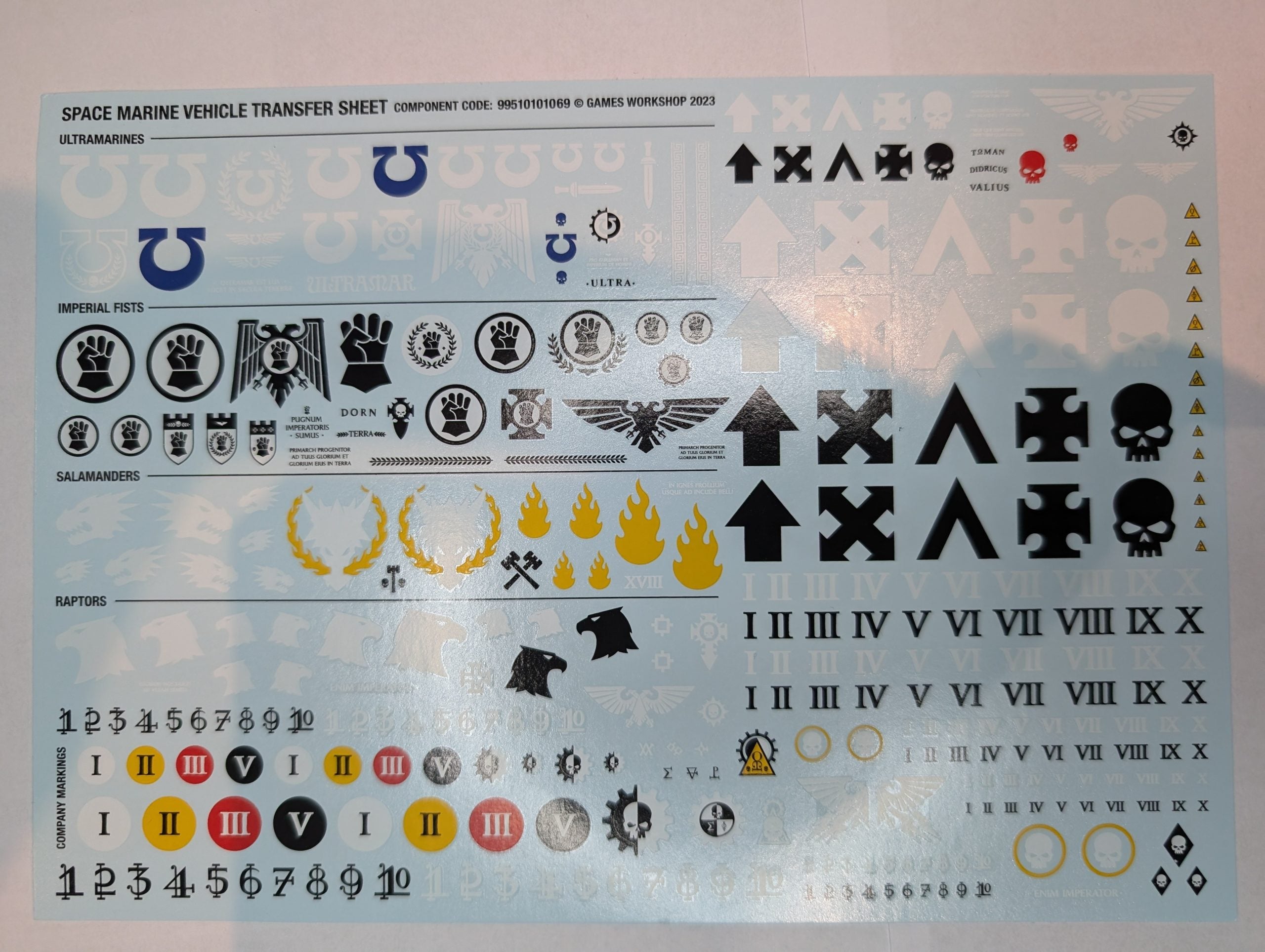 Space Marine Vehicle Transfer Sheet