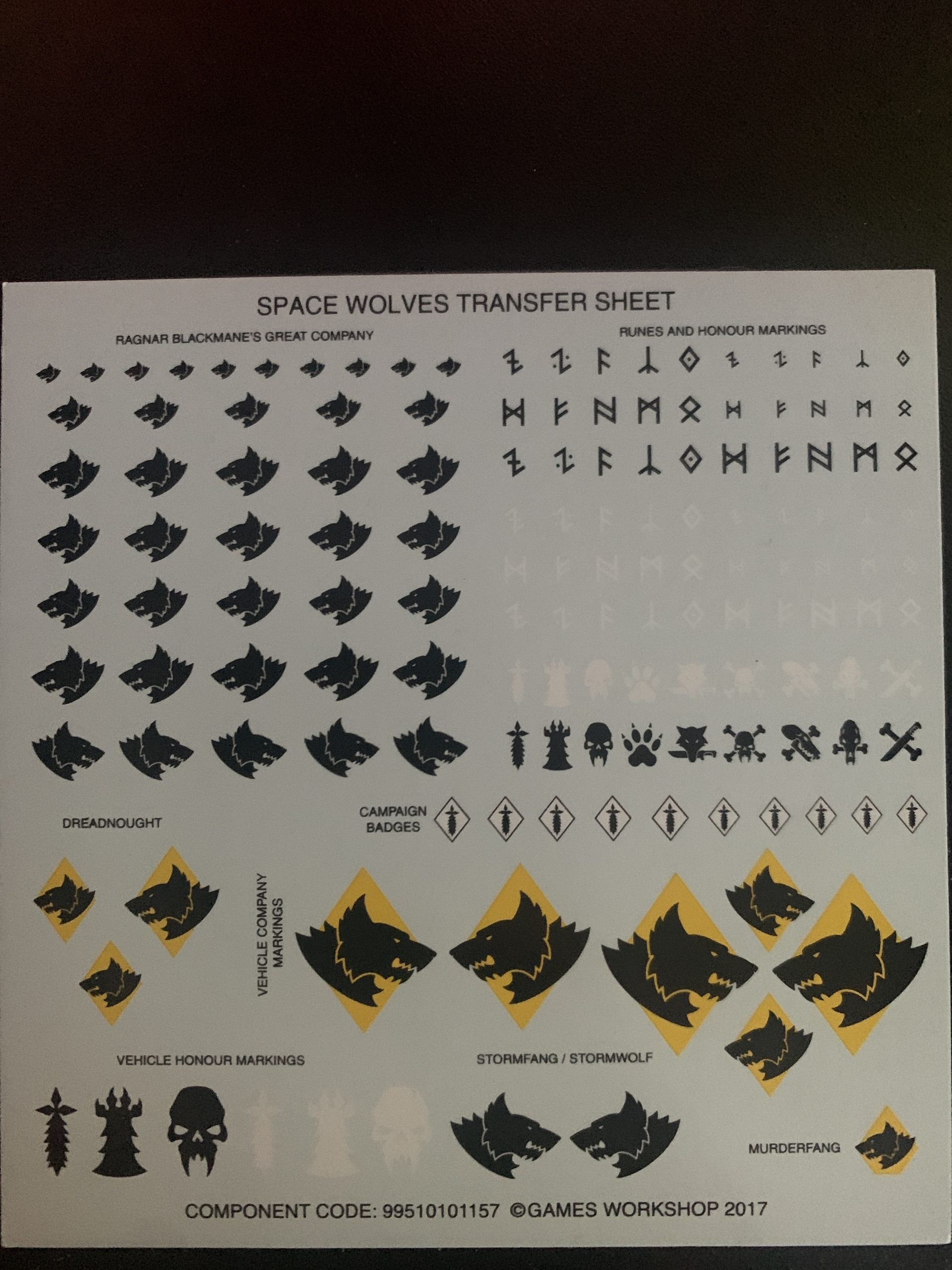 Space Wolves Transfer Sheet