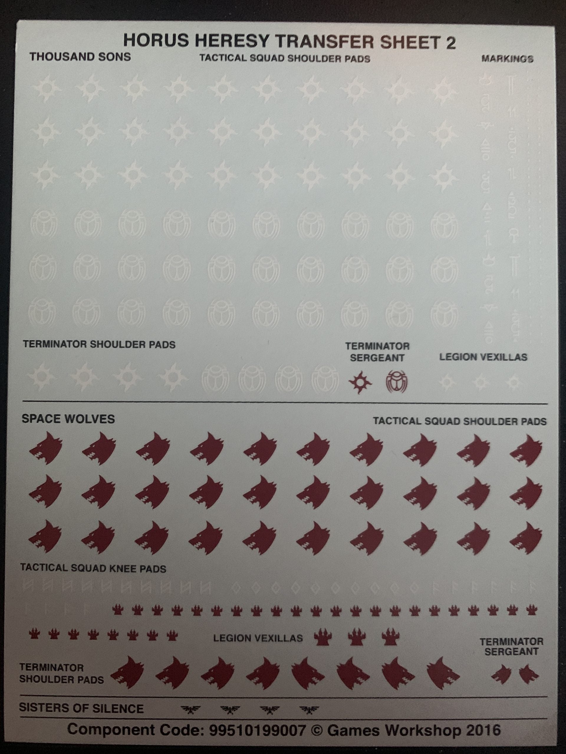 Horus Heresy Transfer Sheet Number 2