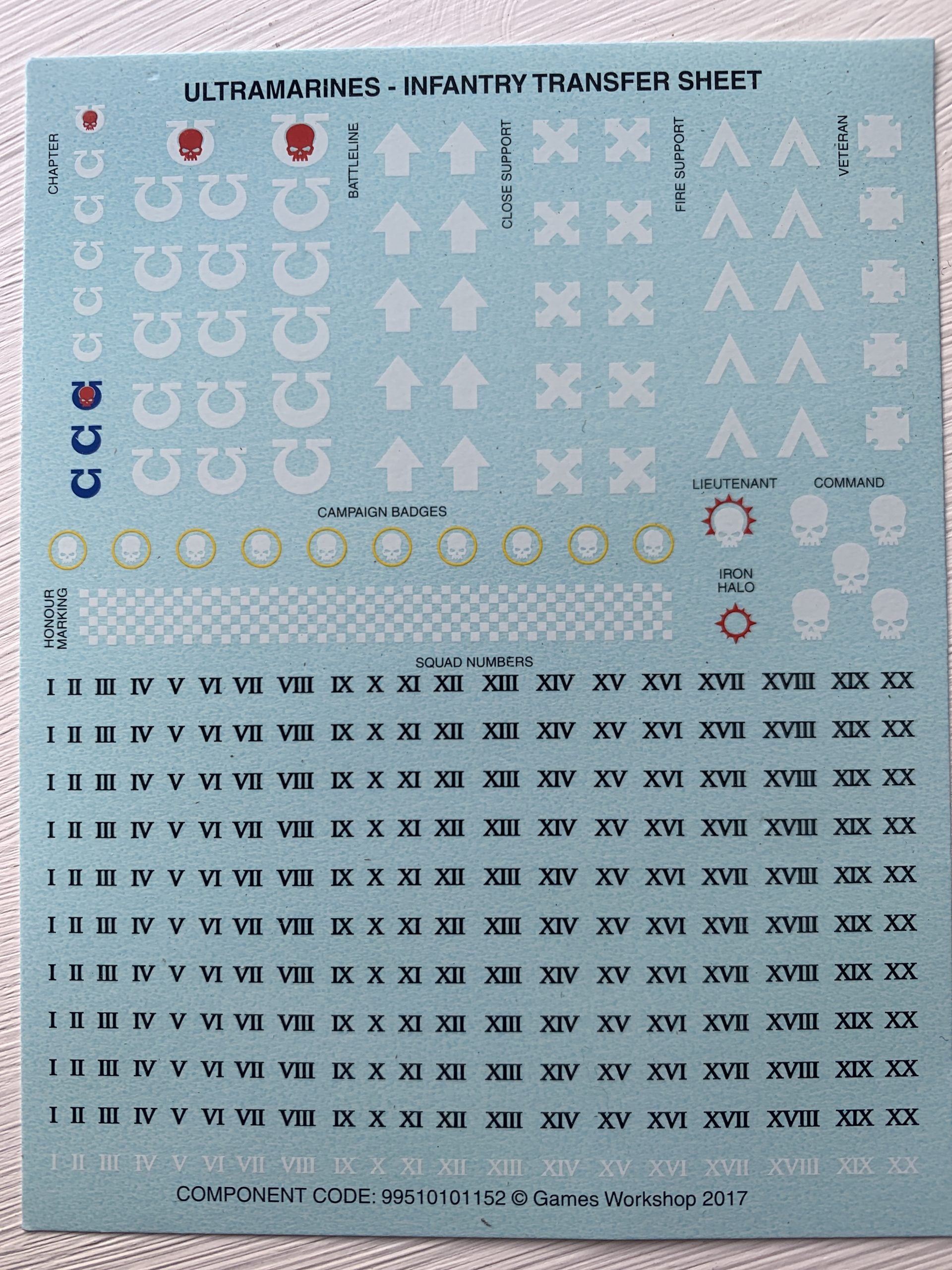 Ultramarines Infantry Transfer Sheet