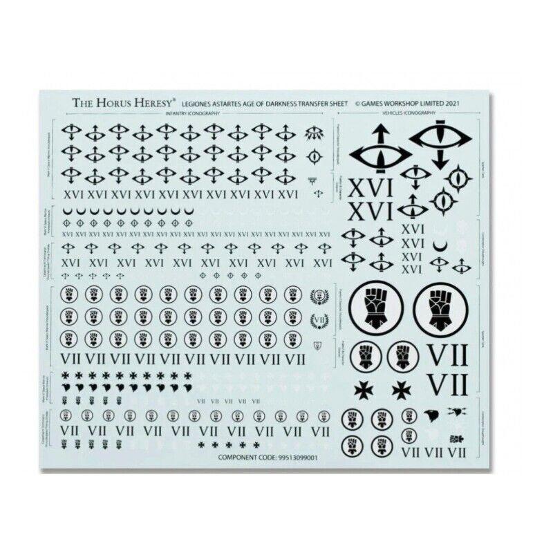 Horus Heresy Age of Darkness Legiones Astartes Decal Transfer Sheet